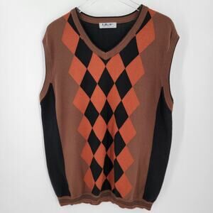 Lavane Sweater Vest Mens XL Argyle Diamond V Neck Brown Orange Black Preppy